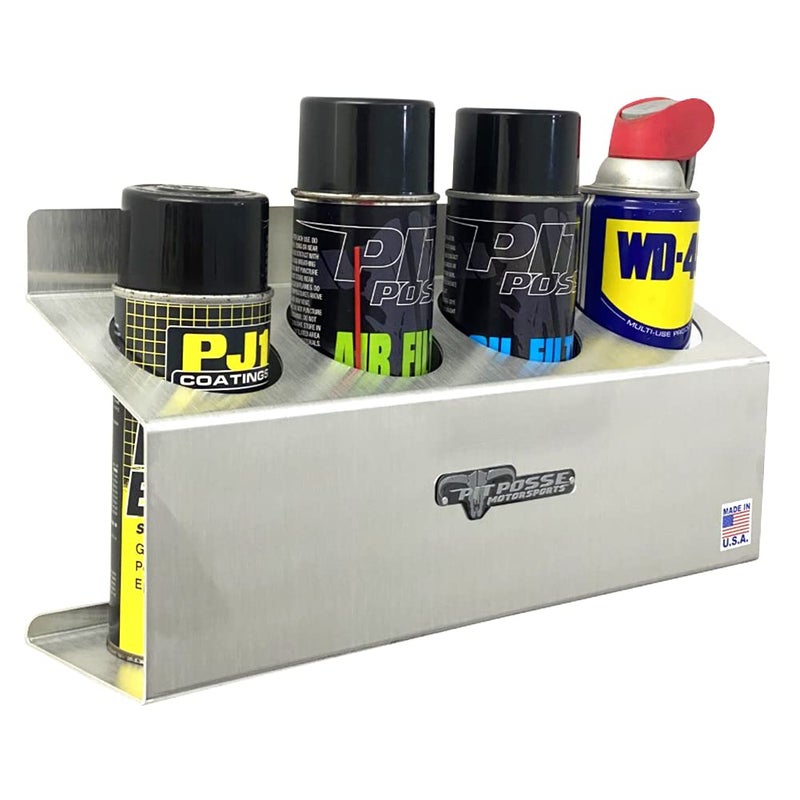 Pit Posse 303 Four Bottle Aerosol Spray Can Rack Shelf Holder 15.5" Caddy - Made in USA - Aluminum Enclosed Trailer Shop Garage Storage Organizer - Mounting Hardware Included (Silver) - Image 3